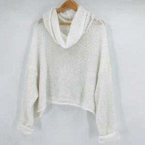 Free People Oversized Chunky Knit Crop Cowl Neck Sweater White Size Medium